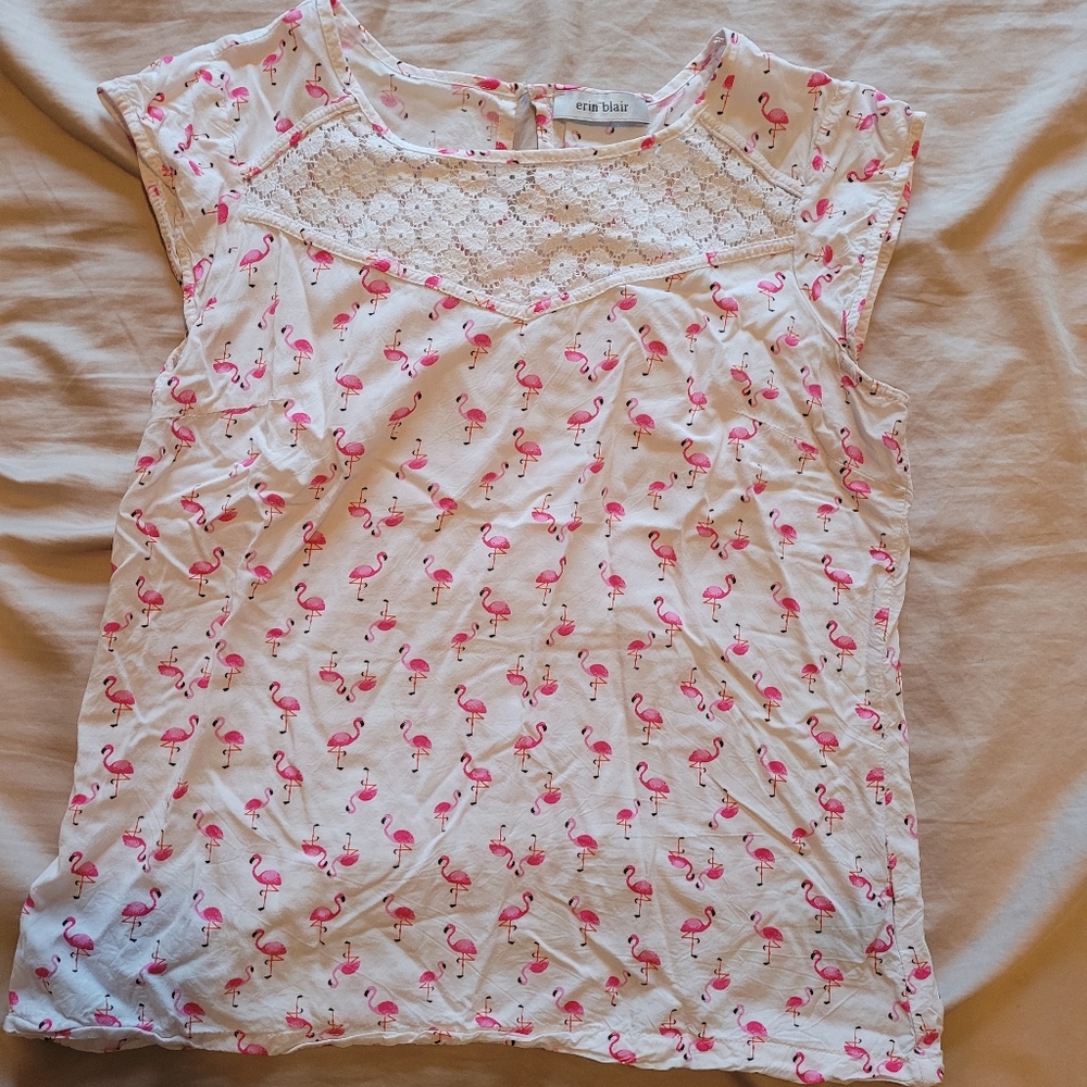 Flamingo print blouse - size small